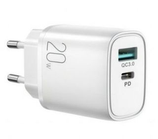 - Joyroom 
 
 fast charger USB-A QC3.0  /  USB-C PD 20W 
 White balts