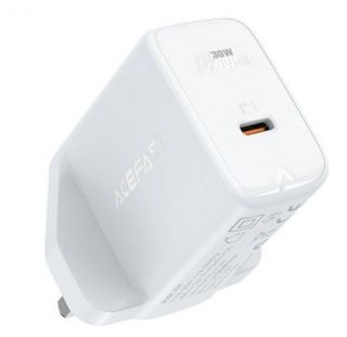 - Acefast 
 
 GaN wall charger UK plug USB Type C 30W, Power Delivery, PPS, Q3 3.0, AFC, FCP 
 White balts