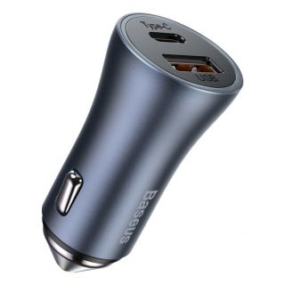 Baseus Golden Contactor Pro fast car charger USB Type C  /  USB 40 W Power Delivery 3.0 Quick Charge 4 + SCP FCP AFC gray  CCJD-0G pelēks
