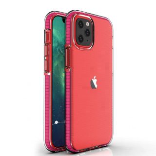 - Hurtel Spring Case clear TPU gel protective cover with colorful frame for iPhone 13 mini light pink rozā