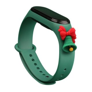 - Hurtel Strap Xmas Wristband for Xiaomi Mi Band 4  /  Mi Band 3 Christmas Silicone Strap Bracelet Dark Green  Bell zaļš