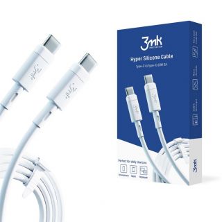 3MK HyperSilicone Cable USB-C  /  USB-C white cable 1m 60W 3A balts