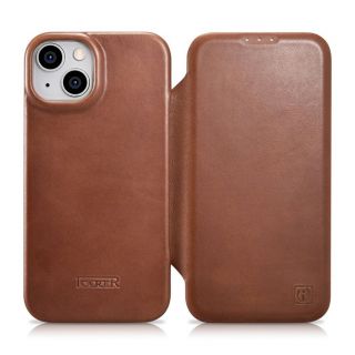 - iCarer iCarer CE Oil Wax Premium Leather Folio Case iPhone 14 magnetic flip case MagSafe brown  AKI14220705-BN brūns