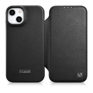 - iCarer iCarer CE Premium Leather Folio Case iPhone 14 Plus Magnetic Flip Leather Folio Case MagSafe black  WMI14220715-BK melns