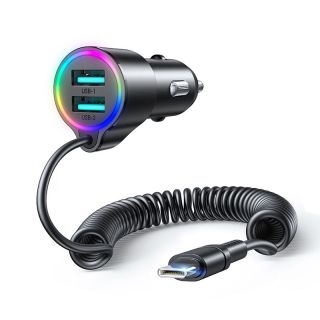 - Joyroom Joyroom 3-in-1 fast car charger with USB-C cable 1.5m 17W black  JR-CL24 melns