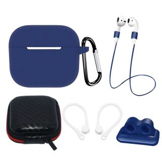 - Hurtel AirPods 3 Silicone Case Set + Case / Ear Hook / Neck Strap / Watch Strap Holder / Carabiner Clasp blue zils