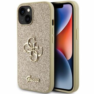 GUESS Guess Guess Glitter Script Big 4G case for iPhone 15 Plus - gold zelts