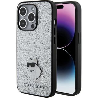 - Karl Karl Fixed Glitter Choupette Logo Metal Pin Case for iPhone 15 Pro Silver sudrabs
