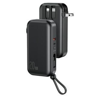 - USAMS USAMS Powerbank PB63 3in1 10000mAh 20W Quick Charge US+EU Plug + Cables USB-C / Lightning / MicroUSB czarny / black 10KCD17201  US-CD172 melns