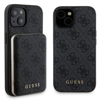 GUESS Zestaw GUBPM5P15S4GEMGK iPhone 15 6.1'' hardcase + Powerbank 5000mAh MagSafe czarny / black 4G Metal Logo melns