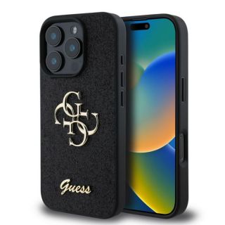 Apple&nbsp;Guess - Guess PU Fixed Glitter 4G Metal Logo Case for iPhone 16 Pro Black