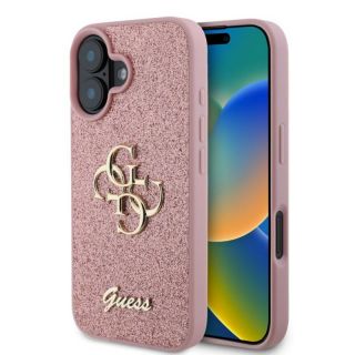 Apple&nbsp;Apple - Guess PU Fixed Glitter 4G Metal Logo Case for iPhone 16 Pink