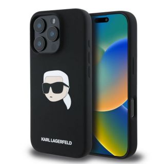 Apple&nbsp;Apple - Karl Lagerfeld Liquid Silicone Karl Head MagSafe Case for iPhone 16 Pro Max Black
