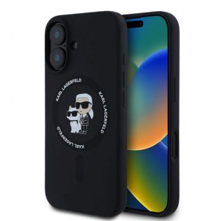 Apple&nbsp;Apple - Karl Lagerfeld Liquid Silicone Karl and Choupette MagSafe Case for iPhone 16 Black