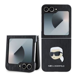 -&nbsp;Karl Lagerfeld - Karl Lagerfeld PU Saffiano Monogram Karl Head Case for Samsung Galaxy Z Flip 6 Black