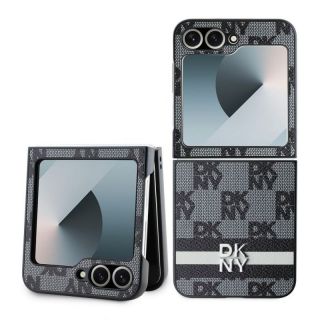 DKNY&nbsp;DKNY - DKNY PU Leather Checkered Pattern and Stripe Case for Samsung Galaxy Z Flip 6 Black