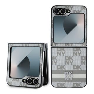 DKNY&nbsp;DKNY - DKNY PU Leather Checkered Pattern and Stripe Case for Samsung Galaxy Z Flip 6 Beige