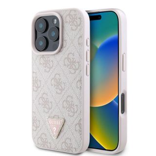 GUESS&nbsp;PU 4G Strass Triangle Metal Logo Case for iPhone 16 Pro Max Pink