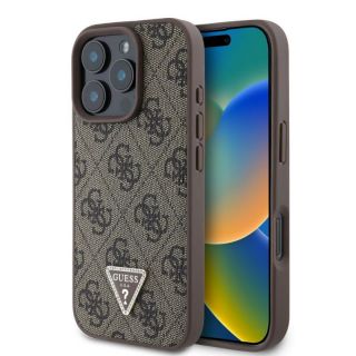 GUESS&nbsp;PU 4G Strass Triangle Metal Logo Case for iPhone 16 Pro Brown