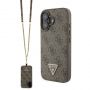 GUESS PU 4G Strass Triangle Metal Logo Case + Crossbody Strap for iPhone 16 Brown