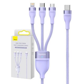 Baseus&nbsp;3in1 USB cable Flash Series 2, USB-C + micro USB + Lightning, 100W, 1.5m  purple