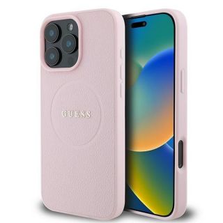 GUESS&nbsp;Guess Guess MagSafe Grained Gold Ring iPhone 15 Pro Max Case - Pink