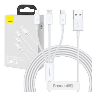 Baseus&nbsp;USB cable 3in1 Superior Series, USB to micro USB  /  USB-C  /  Lightning, 3.5A, 1.2m  white