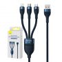 Baseus 3in1 USB cable Flash Series, USB-C + micro USB + Lightning, 100W, 1.2m  blue