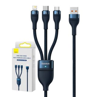 Baseus 3in1 USB cable Flash Series, USB-C + micro USB + Lightning, 100W, 1.2m  blue
