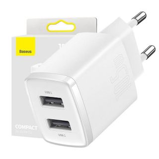 Baseus&nbsp;Compact Quick Charger, 2x USB, 10.5W  white