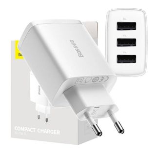 Baseus&nbsp;Compact Quick Charger, 3x USB, 17W  White