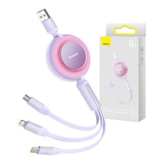 Baseus&nbsp;Bright Mirror 3, USB 3-in-1 cable for micro USB  /  USB-C  /  Lightning 66W  /  2A 1.1m  Purple