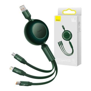 Baseus&nbsp;Bright Mirror 3, USB 3-in-1 cable for micro USB  /  USB-C  /  Lightning 66W  /  2A 1.1m  Green