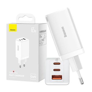 Baseus Wall charger GaN5 Pro 2xUSB-C + USB, 65W  white balts
