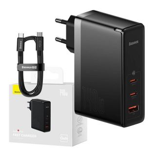 Baseus Wall charger GaN5 Pro 2xUSB-C + USB, 140W  black melns