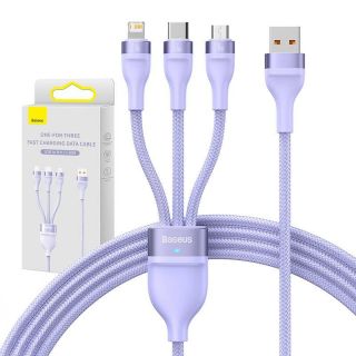 Baseus 3in1 USB cable Flash II Series, USB-C + micro USB + Lightning, 66W, 1.2m  Purple