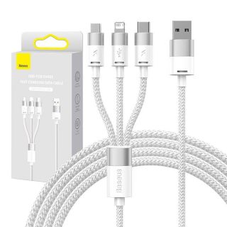 Baseus 3in1 USB cable StarSpeed Series, USB-C + Micro + Lightning 3,5A, 1.2m  White