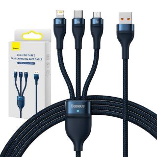 Baseus&nbsp;3in1 USB cable USB 3in1 Flash Series, USB-C + Micro + Lightning 66W, 1.2m  blue