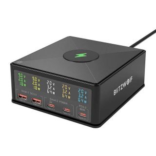 - BlitzWolf Charger Blitzwolf 868H, 2xUSB-A, 3xUSB type-C, 160W  black melns