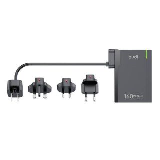 - Budi Universal Wall Charger Budi 350, GaN PD+ QC3.0, 5xUSB-C+1xUSB-A, 160W US / UK / EU  black melns