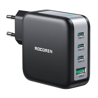 - Rocoren Wall charger GaN Rocoren 3x USB-C, 1x USB, Power Delivery 3.0, 100W  black