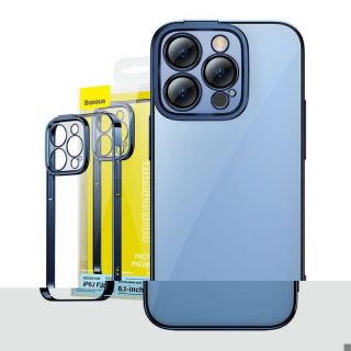 Baseus&nbsp;Glitter Transparent Case and Tempered Glass set for iPhone 14 Pro  blue
