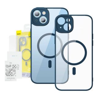 Baseus&nbsp;Frame Transparent Magnetic Case and Tempered Glass set for iPhone 14 Plus  blue
