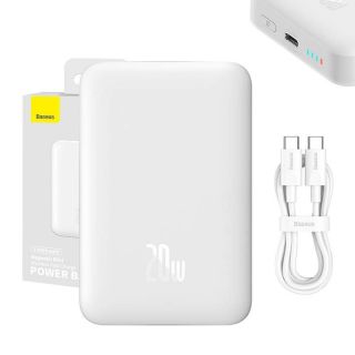 Baseus Powerbank Magnetic, 10000mAh, USB-C 20W, MagSafe  white balts