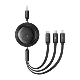 Baseus&nbsp;Fast Charging Cable 3in1 Free2Draw, USB to micro USB+USB-C+Lightning, 3.5A, 1.1m  black