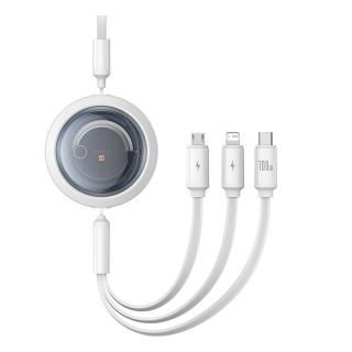 Baseus 3-in-1 Free2Draw USB to M+L+C 100W cable, 1.1 m  white