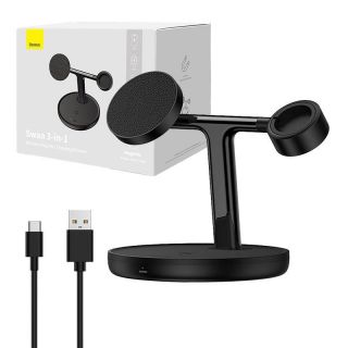 Baseus Magnetic Charging Bracket Swan 3 in 1 20W  black melns