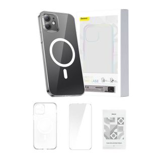Baseus Phone case Magnetic Crystal Clear for iPhone 12  transparent  with all-tempered-glass screen protector and cleaning kit