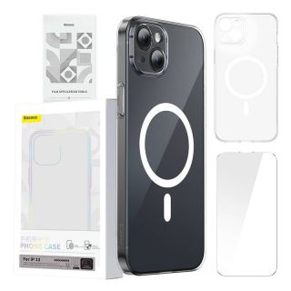 Baseus Phone case Magnetic Crystal Clear for iPhone 13  transparent  with all-tempered-glass screen protector and cleaning kit