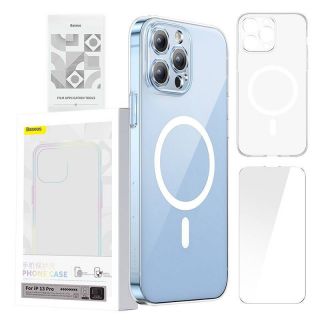 Baseus Phone case Magnetic Crystal Clear for iPhone 13 Pro  transparent  with all-tempered-glass screen protector and cleaning kit